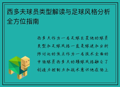 西多夫球员类型解读与足球风格分析全方位指南 西多夫球员类型解读与足球风格分析全方位指南